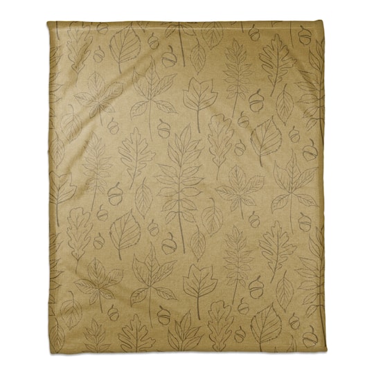Mustard Yellow Fall Leaf Patterned Coral Fleece Blanket